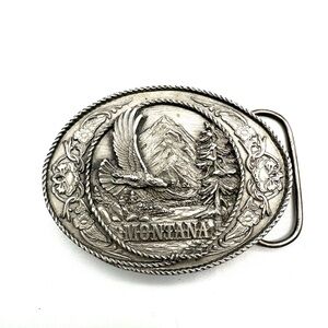 Vintage Montana Belt Buckle Eagle Mountains Trees Vintage 1991 Siskiyou USA